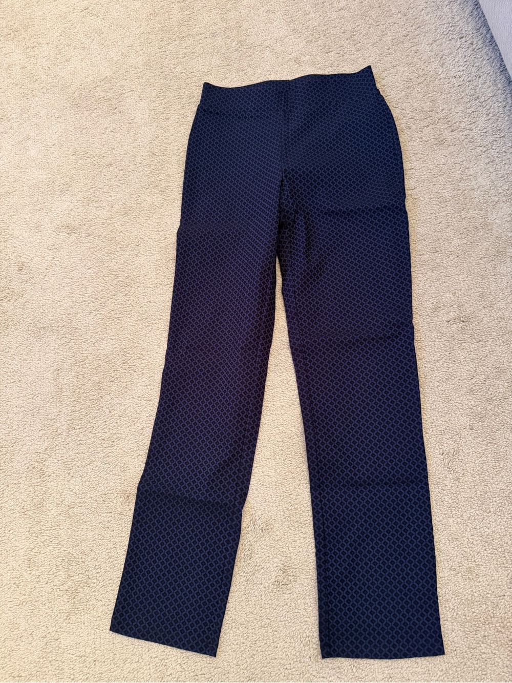 Women's Straight-Leg Navy Patterned Dress Pants